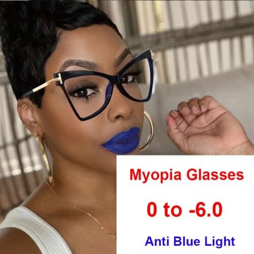 Fashion Myopia Glasses Anti Blue Light Transparent Black Triangle Eyeglass Frames For Women Nearsighted Diopter -1 -2 -2.5 -3