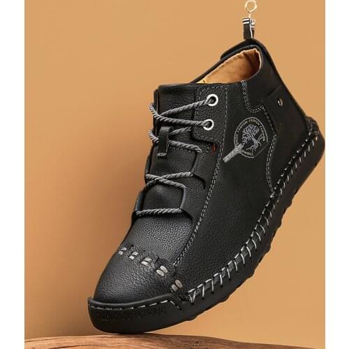 Men Boots Leather Male Ankle Boots Autumn Winter Sneakers Men High Top Casual Shoe Big Size 48