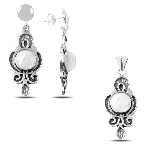 Kutaydan Pearl Stone Handwork 925 Sterling Silver Set Made in Turkey