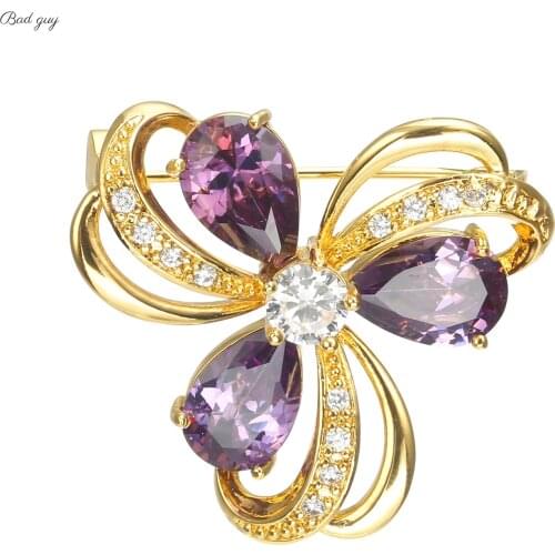 Bad Guy Zicon Brooch Pin for Womens Gold Flower Brooches Clothes Scarf Buckle Garment Accessories Vitage Jewelry Gem Pins