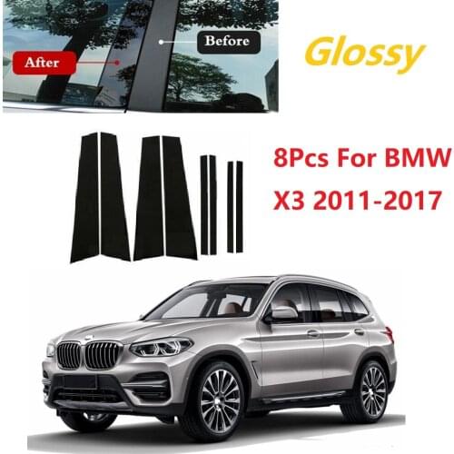8PCS Polished Pillar Posts Fit For BMW X3 2011-2017 Window Trim Cover BC Column Sticker