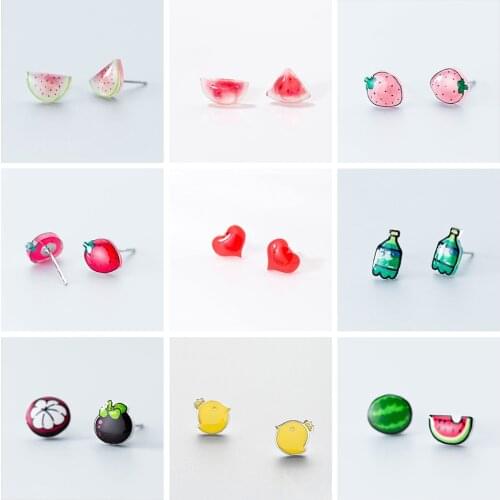 PONYKISS Romantic 100% 925 Sterling Silver Cute Fruit Animal Stud Earrings Girl Lovely Earrings For Birthday Party Delicate Gift