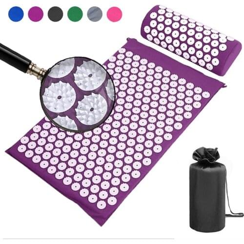 Portable Yoga Acupressure Mat and Pillow Massage Fitness Massage Pillow Cusion With Bag Body Neck Pain Relief Foot Massager Pad