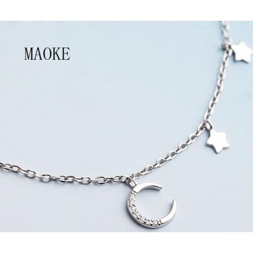 Promotion S925 Sterling SV Korea Adjustable Length Star Moon Clavicle Chain Fashion Jewelry for Womens Fashion Gifts