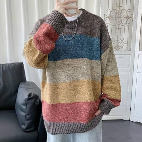 Autumn/Winter Korean Sweet Girl Pullover Sweater Harajuku Rainbow Stripes Gothic Punk Style Street Men And Women Couple Sweater