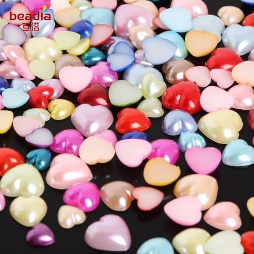 Size 3 4 5 6 8 10 12mm Mix Color 150-900pcs/Lot Heart Shape Flatback cabochon Plastic ABS Imitation Pearl Beads Jewelry Craft