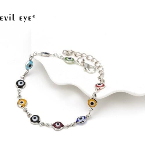 EVIL EYE Multi Color Turkish Eye Charm Bracelet Silver Color Chain Bracelet Adjustable Fashion Jewelry for Women Girls EY476
