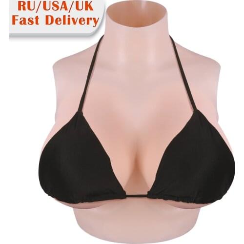CYOMI D CUP Realistic Silicone Breast Forms High Collar Neck Fake Boobs for Crossdresser Fill Silk Cotton Shemale Drag Queen 1G