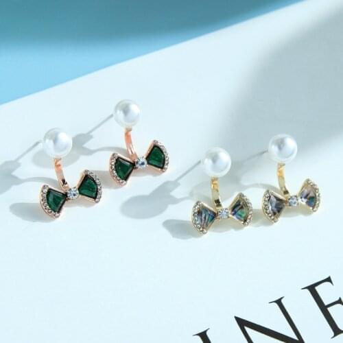 Wholesale Factory Green Bowknot OL Imitation Pearl Earring Geometric Pendientes Drop Earrings 2020 New Design Jewelry