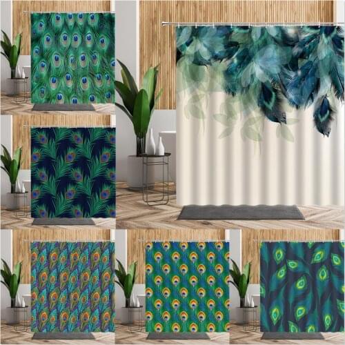 Blue Animal Feather Bathroom Shower Curtain Peacocks Hairs Bath Room Decors 3D Backdrop Fabric Waterproof Home Creative Curtains
