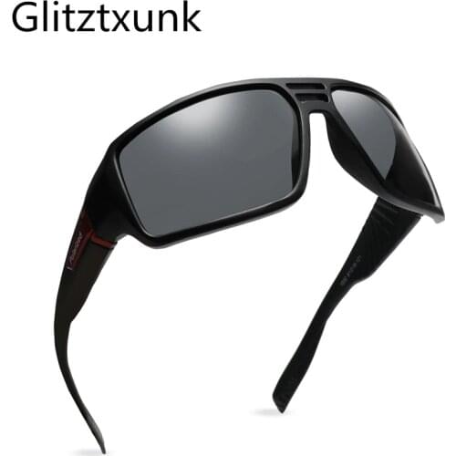 Glitztxunk Fashion Polarized Sunglasses Men Black Square Retro Brand Designer Vintage Driving Sun Glasses For Male Goggles UV400
