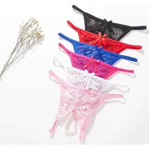 Pearl Massage G-String Erotic Panties Sexy Women Underwear Open Crotch Lace Transparent Thong Porn Temptation Lingerie For Sex