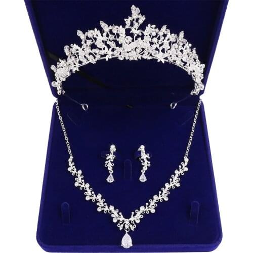 Baroque Crystal Wedding Jewelry Sets Women Rhinestone Necklace Earrings For Bride African Tiaras Crown Bridal Hair Accessories