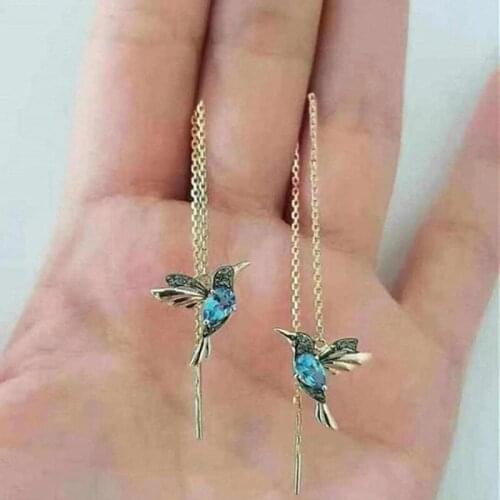 Fashionable Unique Bird Pendant Womens Earrings Long Fringed Crystal Earrings Elegant Girl Hummingbird Jewelry Earrings 2021