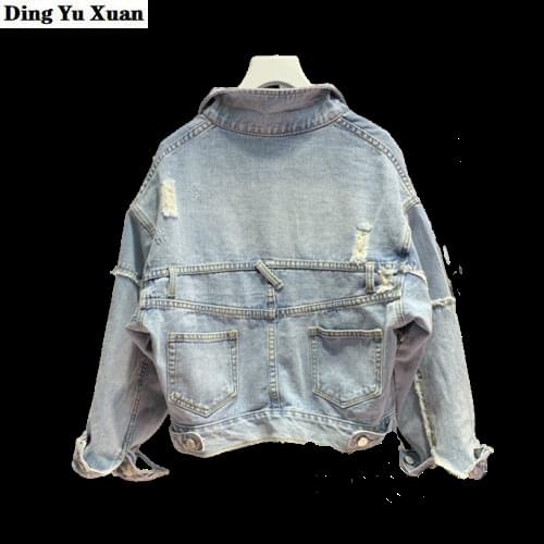 Womens Plus Size Cotton Denim Jacket 2021 Autumn Back Pocket Coat Jean Jackets Women Streetwear Patchwork Loose Short Outerwear
