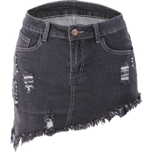 2021 New Women Holes A-line Bodycon Denim Mini Skirt Ropa Mujer