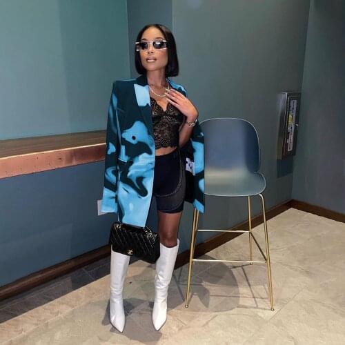 Women Gradient Color Print Blazer Jackets Fashion Notched Neck Long Sleeve Oversize Coat Office Lady All-matching Long Outwear