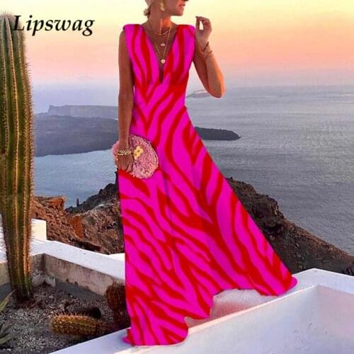 Sexy Deep V-Neck Women Club Party Dress Fashion Elegant Printed Lady Holiday Boho Long Dress Casual Sleeveless Beach Maxi Dress