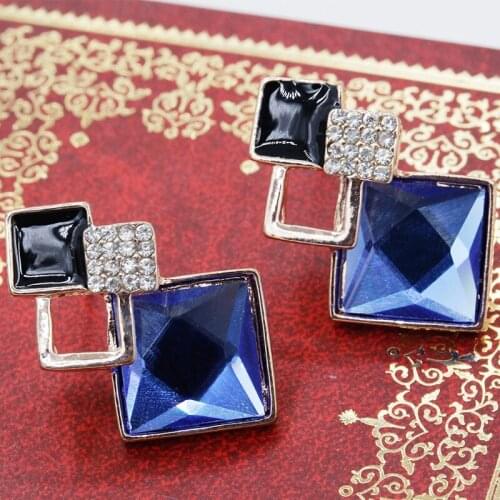 12 Pairs/Lot Blue Cubic Zirconia Stone Crystal Earrings Geometric Champagne Light Brown Color Big Eardrop Earring Statement Gift