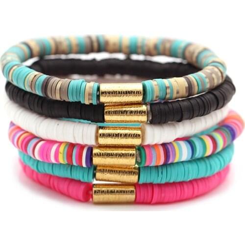 2020 New alloy Beach folk wind manual mixed color soft pottery bracelet for women