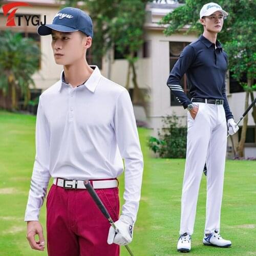 2019 autumn Solid color golf apparel sportswear mens long-sleeved T-shirt button lapels breathable Soft comfortable golf shirts