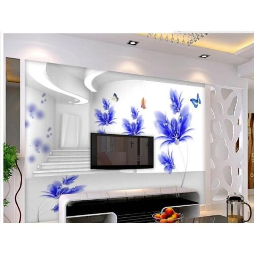 Home Decoration Space to expand the blue fantasy butterfly flower 3D backdrop photo 3d wallpaper