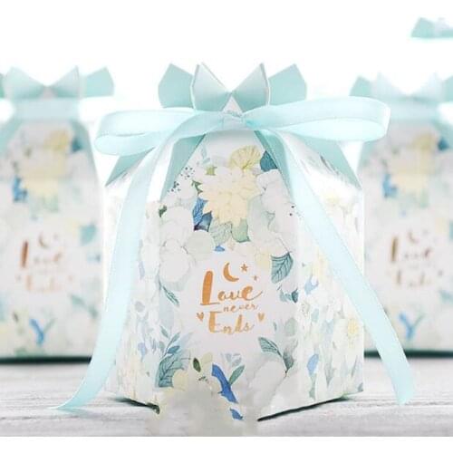 50pcs new forest European wedding candy box watercolor small fresh candy box blue wedding candy bag candy packaging paper box