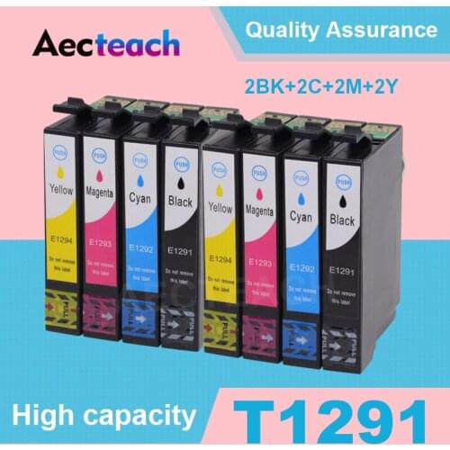 Aecteach 8Pcs T1291 129XL T129 12 XL Full Ink Cartridge Compatible for Office BX535WD BX625FWD BX630FW BX635FWD BX925FWD Printer