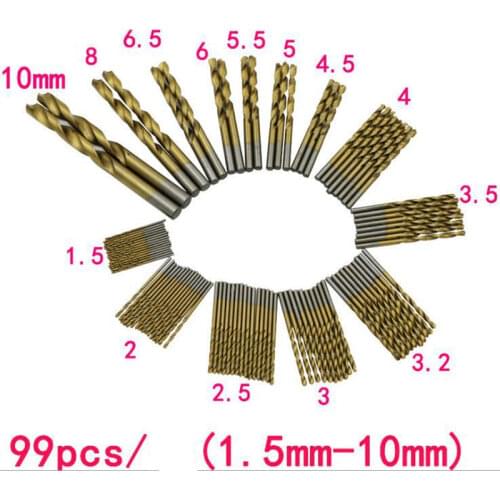 99pcs/Set Twist Drill Bits Set High Speed Steel Titanium Coated Drill Heads Tool 1.5-10mm For Screwdriver