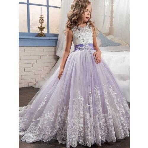 Ball Gown Scoop Court TrainTulle Princess Flower Girl Dresses With Beading Bows