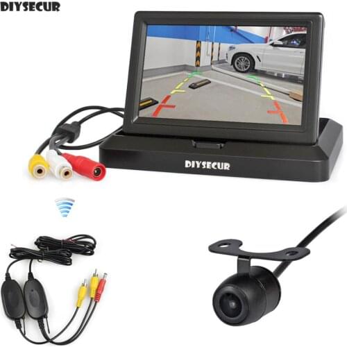 DIYSECUR Wireless 5 Inch Foldable Rear View Monitor Car Monitor Waterproof Rear View Car Camera Parking System Kit
