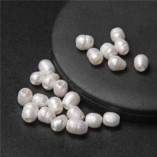 8-9mm Big Hole Natural Pearls Beads White Rice Shape Pearl Oval Freshwater Pearl Loose Beads for Jewelry Making DIY Accessories