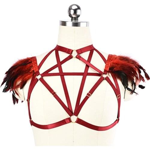 Harness underwear feather hollow prom queen sexy strappy bra suitable for any figure sexy and delicate