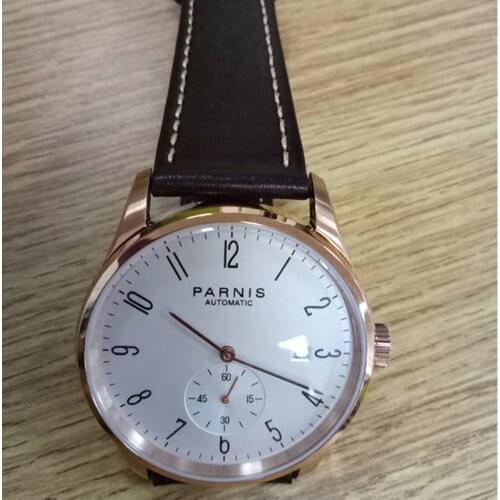 New Parnis White Dial Rose Gold Case Mechanical Automatic Mens Watches Diver Minimalist Men Watch Wristwatch Luxury Waterproof