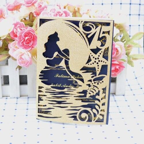 Mermaid design Bar/Bat Mitzvah personlized invitation card Jews Hebrews party supplies laser cut invitations