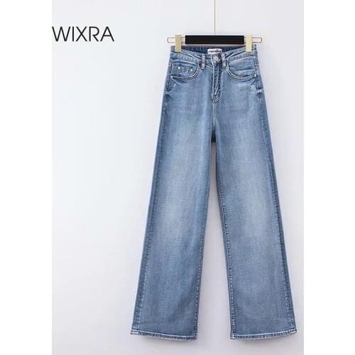 Wixra Womens Jeans Pants Casual Loose High Waist Vintage Wide-Leg Bottons Korean Style Basic Simple Full-length Demin