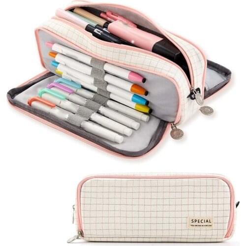 ANGOO Pencil Case Big Capacity 3 Compartments Canvas for Students