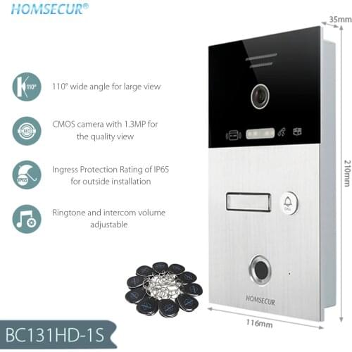 HOMSECUR Camera IP65 With Flush Mount Fingerprint And RFID Access For Apartment (Only Works With HDK Series Indoor Monitor)