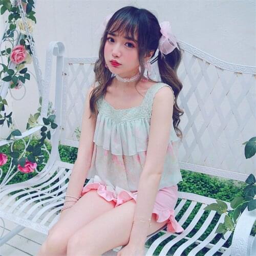 KEQI Bobon21 2018 Sexy simple summer refreshing double layer of lotus leaf Chiffon T1468