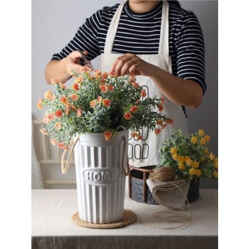 Ceramic Flower Vase For Home Garden Decoration Flower Bucket Home Soft Decoration Rural Style White Floral