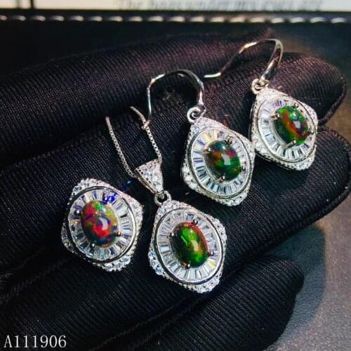 KJJEAXCMY boutique jewelry 925 sterling silver inlaid gemstone natural black Opal womens pendant necklace set ring earrings sup