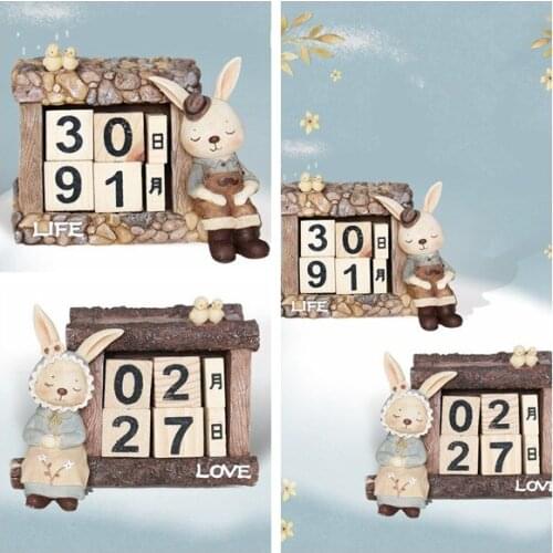 Creative cute Bunny Calendar Resin Wooden Rabbit Portable Table Calendars Vintage Tabletop decorations For Home Crafts Deco