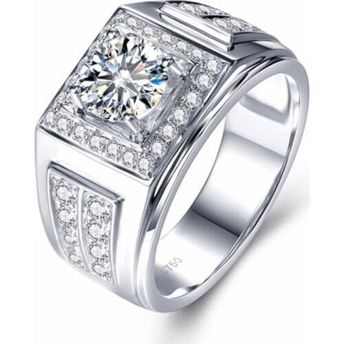 Round 14K White Gold Moissanite Ring 1ct 6.5mm Luxury ,Moissanite Weding Ring for mens