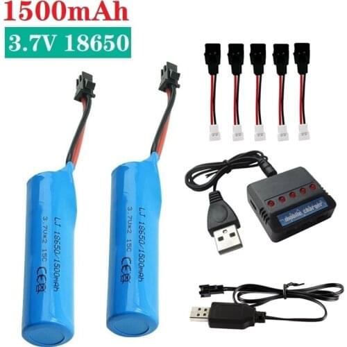 3.7V 1500mAh 18650 Li-ion Battery for remote control helicopter Airplanes car Boat Gun Toy 3.7v Battery SM plug With Charger