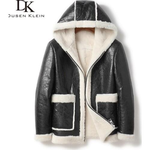 Men Shearling Sheepskin Leather Jackets with Wool Fur Thick Warm Winter Coat 2020 2813