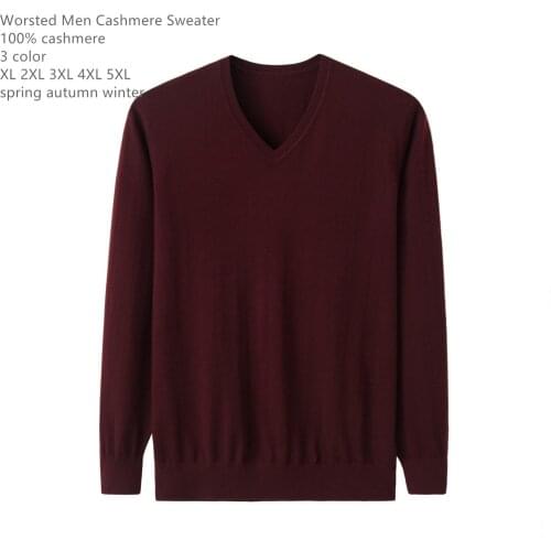 Naizaiga 100% Cashmere Worsted Men V-neck solid wine red black winter business casual Father Sweater Pullovers , MPSM3033