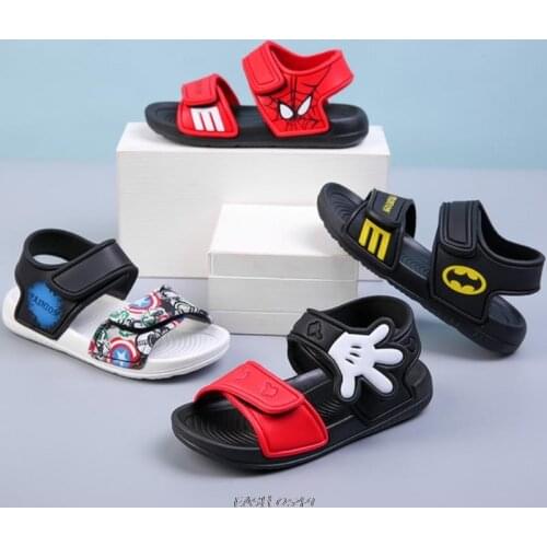 New Summer Soft Non-Slip Beach Shoes Captain America Spiderman Mickey Open Childrens Sandals Wild Boys Girls Student Kids Shoes