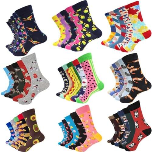 Recommend !! men happy socks 5 pairs/pack watermelon beer corn cotton socks male and mans hip hop socks for wedding party gift
