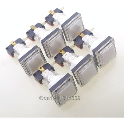 New Original Reyann 6pcs/lot 34mm LED Angular Square Illuminated Color Body Push Button For Arcade Game DIY Free Shipping- White