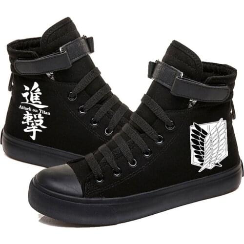 Attack on Titan AOT Levi Ackerman Printed Anime Canvas Shoes Flat High-Top Comfy Sneakers Zapatos Chaussure Schuhe